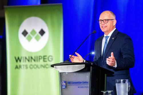 MIKAELA MACKENZIE / WINNIPEG FREE PRESS
                                Mayor Scott Gillingham delivers his address at the Mayor&rsquo;s Luncheon for the Arts on June 1.