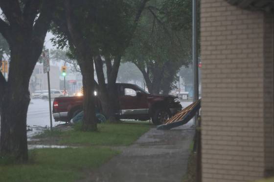 McKae Ledingham was on bail when he was allegedly behind the wheel of a stolen Lincoln Mark LT pickup truck that collided with a police cruiser at Main Street and Belmont Avenue at about 4 a.m. Wednesday. (Mike Deal / Winnipeg Free Press)
