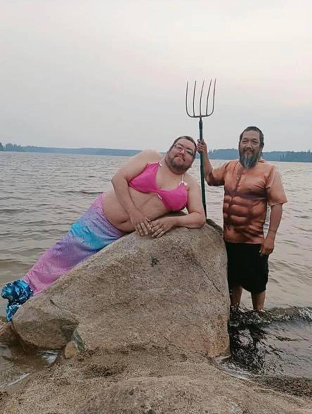 Johnny Harper, left, and Aquaman Whitney Flett from St. Theresa Point Anisininiw Nation. (Eliza Harper photo)