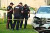 MIKE DEAL / WINNIPEG FREE PRESS
                                Winnipeg Police investigate a MVC between a white van and a motorcycle at Talbot Avenue and Levis Street.