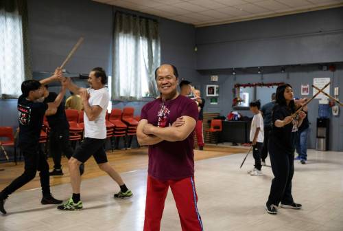 JESSICA LEE / WINNIPEG FREE PRESS 
                                Dante Alambra, 72, at the Filipino Seniors Hall where he teaches sikaran and arnis