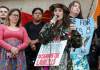 Cambria Harris, daughter of Morgan Harris, speaks to supporters gathered at a rally for provincial funding to search two landfills for the bodies of Mercedes Myron and Morgan Harris and other missing people at the Manitoba Legislature. (John Woods / The Canadian Press)