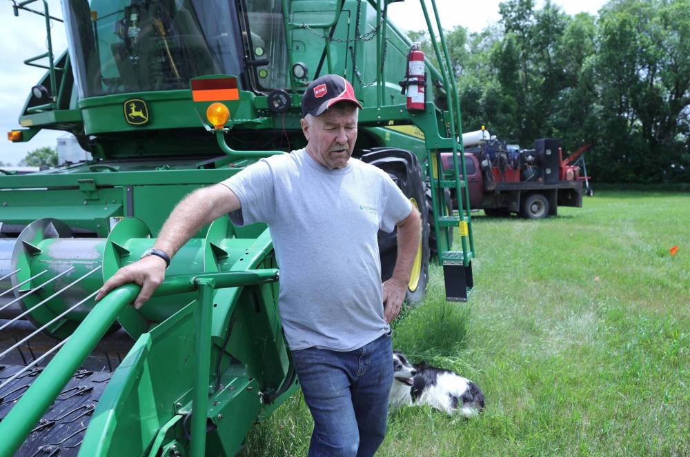 Don Dickson, a farmer with land right next to the crash scene near Carberry, says the intersection is too narrow and needs lights. (Ruth Bonneville / Winnipeg Free Press)