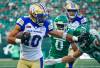 Heywood Yu / THE CANADIAN PRESS
                                Blue Bombers wide receiver Nic Demski carries the ball against the Saskatchewan Roughriders Friday night in Regina.