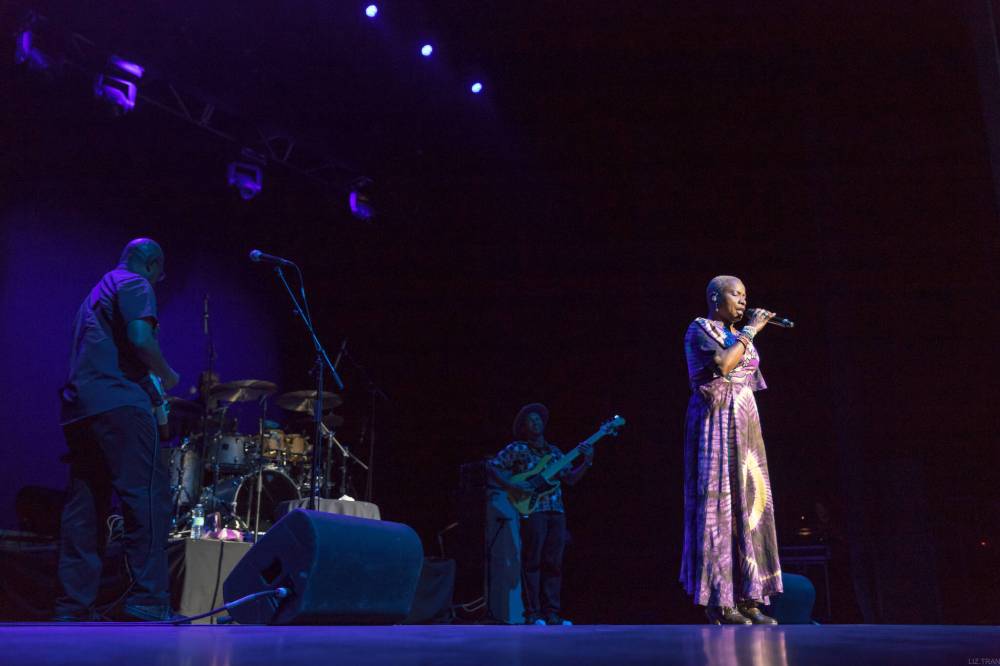 Liz Tran photo
                                Angélique Kidjo provided inspiration for most of the crowd to get out of their seats and join her in an African-themed rave as the three-piece band behind her created a seemingly endless groove of rhythms from her West African homeland.
