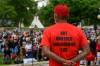 William Hudson, father to Eisha Hudson, looks out at the crowd at the Eishia Hudson protest at the Manitoba Legislative Building grounds on in June 2020. (Jesse Boily / Winnipeg Free Press files)