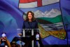 UCP Leader Danielle Smith makes her victory speech in Calgary, Alta., Monday May 29, 2023. Premier Danielle Smith says the government is bringing in arson investigators from outside the province to trace the cause of the unprecedented wildfires in Alberta. THE CANADIAN PRESS/Jeff McIntosh