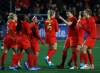 The Canadian women have dropped one place to No. 7 in the latest FIFA world rankings, overtaken by Spain in the leadup to next month's Women's World Cup. Canada's Christine Sinclair points to teammates after scoring a goal in Langford, B.C., Monday, April 11, 2022. THE CANADIAN PRESS/Chad Hipolito