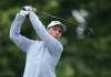 Mike Weir of Canada tees off on the tenth hole during first round at the Canadian Open golf championship in Toronto on Thursday, June 8, 2023. THE CANADIAN PRESS/Nathan Denette