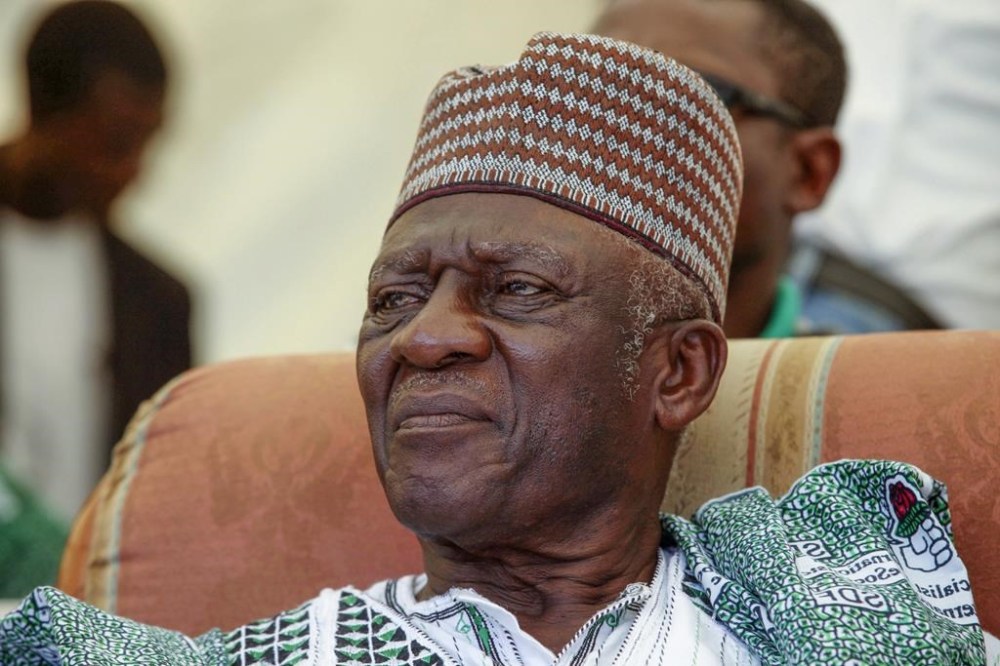 FILE - Then Social Democratic Front presidential candidate, Ni John Fru Ndi, attends an election campaign rally in Yaounde, Cameroon, Oct. 7. 2011. Fru Ndi, died from a prolonged illness late Monday June 12, 2023 , said a statement from the Social Democratic Front. He died in his residence in Yaounde and his body has been taken to the morgue. Ni John Fru Ndi was 81.(AP Photo/Sunday Alamba, file)