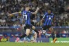 Manchester City's Kevin De Bruyne, center bottom, is challenged by Inter Milan's Marcelo Brozovic, left, and Inter Milan's Denzel Dumfries during the Champions League final soccer match between Manchester City and Inter Milan at the Ataturk Olympic Stadium in Istanbul, Turkey, Saturday, June 10, 2023. (AP Photo/Antonio Calanni)