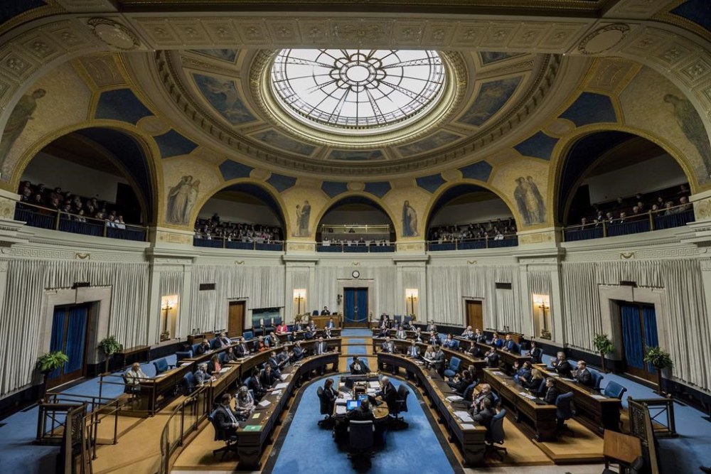 Finance Minister Cameron Friesen delivers the budget at the Manitoba legislature in Winnipeg on Monday, March 12, 2018. The Manitoba government is taking out more advertising in the lead-up to the Oct. 3 provincial election and will have more leeway to do so under recent changes to provincial law. THE CANADIAN PRESS/David Lipnowski