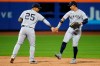 New York Yankees' Oswaldo Cabrera, right, celebrates with teammate Gleyber Torres after a baseball game against the New York Mets Tuesday, June 13, 2023, in New York. The Yankees won 7-6. (AP Photo/Frank Franklin II)