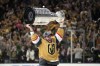 Vegas Golden Knights right wing Jonathan Marchessault skates with the Stanley Cup after the Knights defeated the Florida Panthers 9-3 in Game 5 of the NHL hockey Stanley Cup Finals Tuesday, June 13, 2023, in Las Vegas. The Knights won the series 4-1. (AP Photo/John Locher)