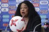 FILE - FIFA secretary general Fatma Samoura talks to the media during a news conference at the St. Petersburg Stadium, Russia, on June 16, 2017. Samoura is leaving after seven years as the highest profile woman working in world soccer, the governing body said Wednesday June 14, 2023. (AP Photo/Dmitri Lovetsky, File)