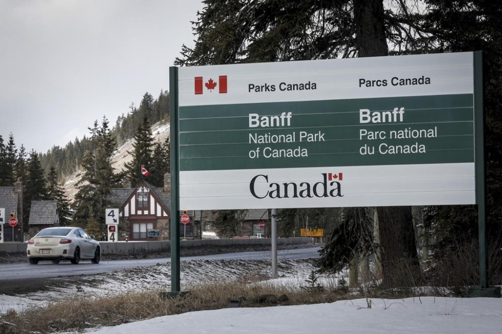 The Banff National Park entrance is shown in Banff, Alta., Tuesday, March 24, 2020. Oxford Properties Group says it's acquired the Rimrock Resort Hotel in Banff. THE CANADIAN PRESS/Jeff McIntosh
