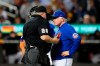 New York Mets manager Buck Showalter, right, talks to umpire Bill Miller during the eighth inning of the team's baseball game against the New York Yankees on Wednesday, June 14, 2023, in New York. (AP Photo/Frank Franklin II)