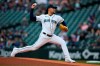 Seattle Mariners starting pitcher Luis Castillo works against the Miami Marlins during the first inning of a baseball game Wednesday, June 14, 2023, in Seattle. (AP Photo/John Froschauer)