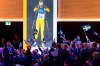 FILE - Stockholm-Are delegation members celebrate during the presentation final presentation of the Stockholm-Are candidate cities the first day of the 134th Session of the International Olympic Committee (IOC), at the SwissTech Convention Centre, in Lausanne, on June 24, 2019. Sweden is moving closer to a ninth bid to host the Winter Olympics for the first time in what's shaping up to be a race for the 2030 Games with only one obvious candidate. Swedish sports officials say there's a desire for the Nordic country to stage the Olympics following a four-month feasibility study. (Laurent Gillieron/Keystone via AP, File)