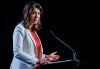 Alberta Premier Danielle Smith speaks to delegates at the Global Energy Show in Calgary, Alta., Tuesday, June 13, 2023. Smith says she’s free to post to Facebook again, a day after she publicly accused the social media giant of censoring her. THE CANADIAN PRESS/Jeff McIntosh