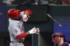 Los Angeles Angels' Anthony Rendon reacts to being hit by a pitch during the first inning of the team's baseball game against the Texas Rangers on Thursday, June 15, 2023, in Arlington, Texas. (AP Photo/Richard W. Rodriguez)