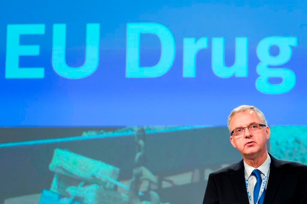 FILE - European Monitoring Centre for Drugs and Drug Addiction Director Alexis Goosdeel addresses the media on the EU Drug Markets Report at EU Commission headquarters in Brussels on Tuesday, April 5, 2016. New harmful illicit drugs are inundating a flourishing market for traffickers amid violence and corruption hurting local communities across Europe, the EU's agency monitoring drugs and addiction said Friday, June 16, 2023 in a grim annual report. In 2022, 41 news drugs were reported for the first time by the agency. “I summarize this with the phrase: ”Everywhere, Everything, Everyone,” said the EMCDDA director, Alexis Goosdeel.(AP Photo/Geert Vanden Wijngaert, File)