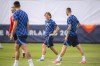 Croatia's Luka Modric, center, attends a training session ahead of Sunday's Nations League final against Spain, in Rotterdam, Netherlands, Saturday, June 17, 2023. (Fabio Ferrari/LaPresse via AP)