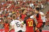 Belgium's Arthur Theate, second right, and Austria's David Alaba, third right, go up for the ball during the Euro 2024 group F qualifying soccer match between Belgium and Austria at the King Baudouin Stadium in Brussels, Saturday, June 17, 2023. (AP Photo/Geert Vanden Wijngaert)