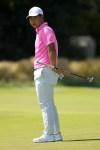 Tom Kim reacts after missing a putt on the 15th hole during the third round of the U.S. Open golf tournament at Los Angeles Country Club on Saturday, June 17, 2023, in Los Angeles. (AP Photo/Matt York)