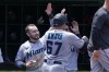 Miami Marlins' Jacob Amaya celebrates scoring during the fourth inning of a baseball game against the Washington Nationals at Nationals Park, Sunday, June 18, 2023, in Washington. (AP Photo/Alex Brandon)
