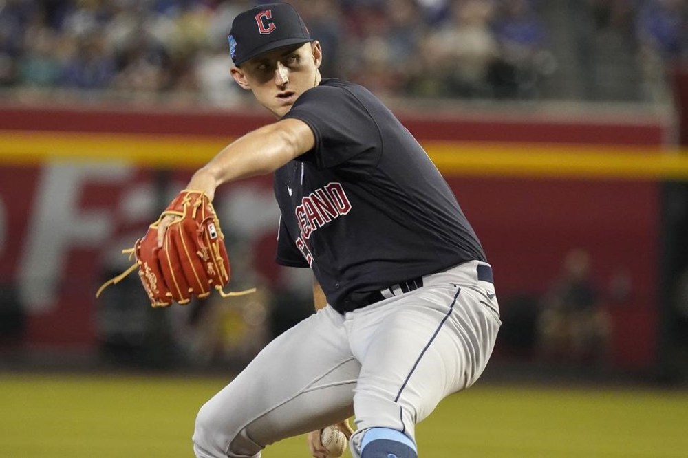 Cleveland Guardians pitcher Tanner Bibee throws against the Arizona Diamondbacks during the first inning of a baseball game Sunday, June 18, 2023, in Phoenix. (AP Photo/Darryl Webb)