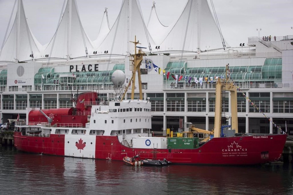 The Polar Prince ship is seen while moored in Vancouver, British Columbia, Oct. 23, 2017. A search is underway, Monday, June 19, 2023, for a missing submersible that carries people to view the wreckage of the Titanic. Unlike submarines that leave and return to port under their own power, submersibles require a ship to launch and recover them. OceanGate hired the Polar Prince to ferry dozens of people and the submersible craft to the North Atlantic wreck site. (Darryl Dyck/The Canadian Press via AP)