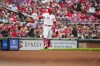 Cincinnati Reds' Joey Votto waits on-deck to bat during the second inning of a baseball game against the Colorado Rockies in Cincinnati, Monday, June 19, 2023. (AP Photo/Aaron Doster)