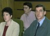FILE - French policeman Daniel Nivel, right, his wife Laurette and their son Nicolas attend the trial of four Germans accused of seriously injuring him during the World Cup tournament in France, in Essen, Germany, Tuesday June 15, 1999. The French policeman who was left in a coma following a brutal beating from German soccer hooligans during the 1998 World Cup is to attend a friendly game between the two nations in September. (AP Photo/Roland Weihrauch, File)