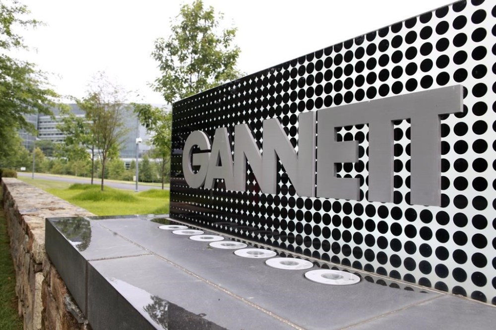FILE - In this July 14, 2010 file photo, he sign for Gannett headquarters is displayed in McLean, Va. Gannett has filed a civil lawsuit against Google and its parent company Alphabet, Tuesday, June 20, 2023, claiming that they unlawfully hold monopolies in the advertising technology tools that publishers and advertisers use to buy and sell online ad space.(AP Photo/Jacquelyn Martin, file)
