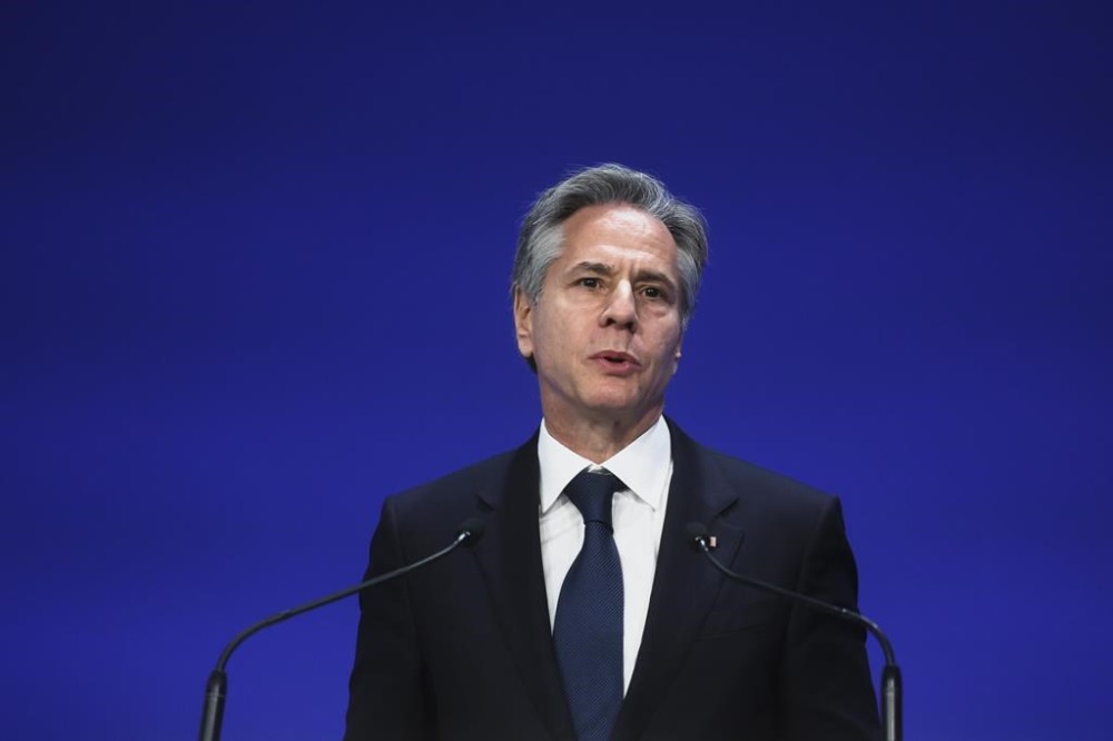 U.S. Secretary of State Antony Blinken speaks during the Ukraine Recovery Conference in London, Wednesday, June 21, 2023. (Leah Millis/Pool Photo via AP)