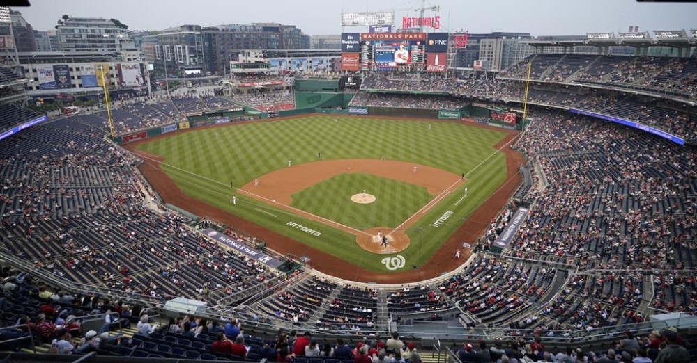 A general view of the Washington Nationals v Arizona Diamondbacks baseball game at Nationals Park attended by British Prime Minister Rishi Sunak during his visit to Washington, Wednesday, June 7, 2023. (Niall Carson/Pool Photo via AP)