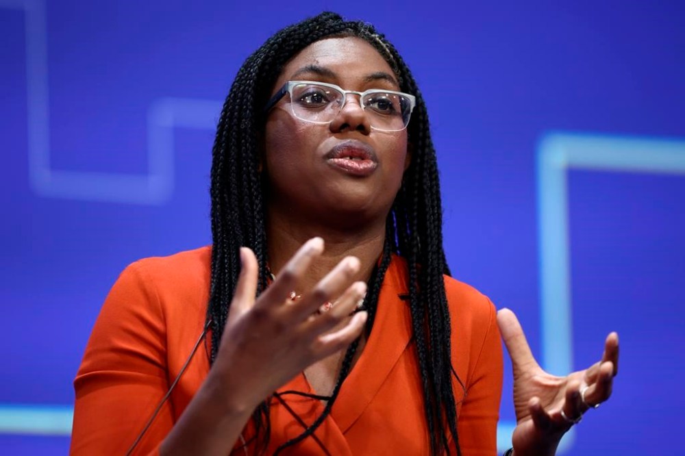 Britain's Business and Trade Secretary, and Minister for Women and Equalities Kemi Badenoch speaks during