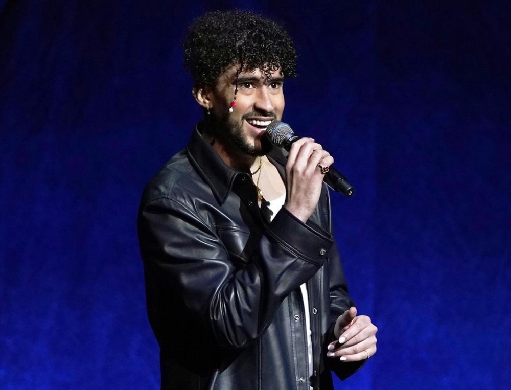 FILE - Bad Bunny speaks at the Sony Pictures Entertainment presentation at CinemaCon 2022 in Las Vegas on April 25, 2022. Bad Bunny's