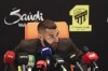 Saudi soccer team Al Ittihad player Karim Benzema speaks during a press conference at the presentation ceremony at King Abdullah Sports City Stadium in Jeddah, Saudi Arabia, Thursday, June 8, 2023. Benzema, who left Real Madrid after 14 years and 648 games, is set to play against his former Madrid teammate Cristiano Ronaldo, who joined Al-Nassr in January. (AP Photo)