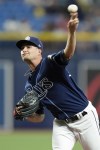 Tampa Bay Rays' Shane McClanahan pitches to the Kansas City Royals during the first inning of a baseball game Thursday, June 22, 2023, in St. Petersburg, Fla. (AP Photo/Chris O'Meara)