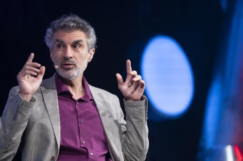 Yoshua Bengio, founder and scientific director of Mila-Quebec AI Institute, speaks at the C2MTL conference on Wednesday on May 24, 2023 in Montreal. THE CANADIAN PRESS/Christinne Muschi