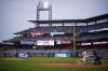 Philadelphia Phillies' Bryce Harper hits a run-scoring single against New York Mets pitcher Kodai Senga during the first inning of a baseball game, Friday, June 23, 2023, in Philadelphia. (AP Photo/Matt Slocum)