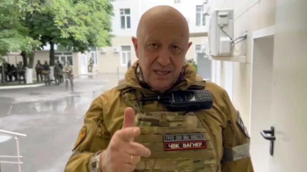 In this handout photo taken from video released by Prigozhin Press Service, Yevgeny Prigozhin, the owner of the Wagner Group military company, records his video addresses in Rostov-on-Don, Russia, Saturday, June 24, 2023. The owner of the Wagner private military contractor who called for an armed rebellion aimed at ousting Russia's defense minister has confirmed in a video that he and his troops have reached Rostov-on-Don. (Prigozhin Press Service via AP)