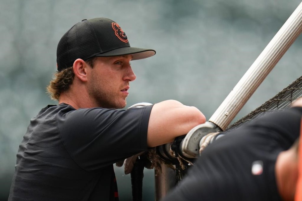 Baltimore Orioles' Jordan Westburg looks on before taking batting practice prior to a baseball game against the Cincinnati Reds, Monday, June 26, 2023, in Baltimore. (AP Photo/Julio Cortez)