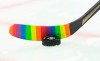 An Ottawa Senators player warms-up with rainbow-coloured hockey tape prior to taking on the Vancouver Canucks in NHL hockey action in Ottawa on Wednesday, April 28, 2021.The Toronto Maple Leafs won’t wear themed warmup jerseys for the team’s annual Pride night celebration Tuesday. THE CANADIAN PRESS/Sean Kilpatrick