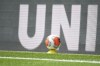 FILE - A ball stands next to the field during the English Premier League soccer match between Watford and Leicester City at the Vicarage Road Stadium in Watford, England, on June 20, 2020. English soccer club Watford has apologized to the victims of a former physiotherapist nicknamed “Paedo Phil” after concluding an investigation into his alleged abuse. The findings of Watford's investigation were made public on Tuesday June 27, 2023 and added to an independent report into allegations of non-recent child sexual abuse in soccer published in 2021. (Andy Rain/Pool via AP, File)