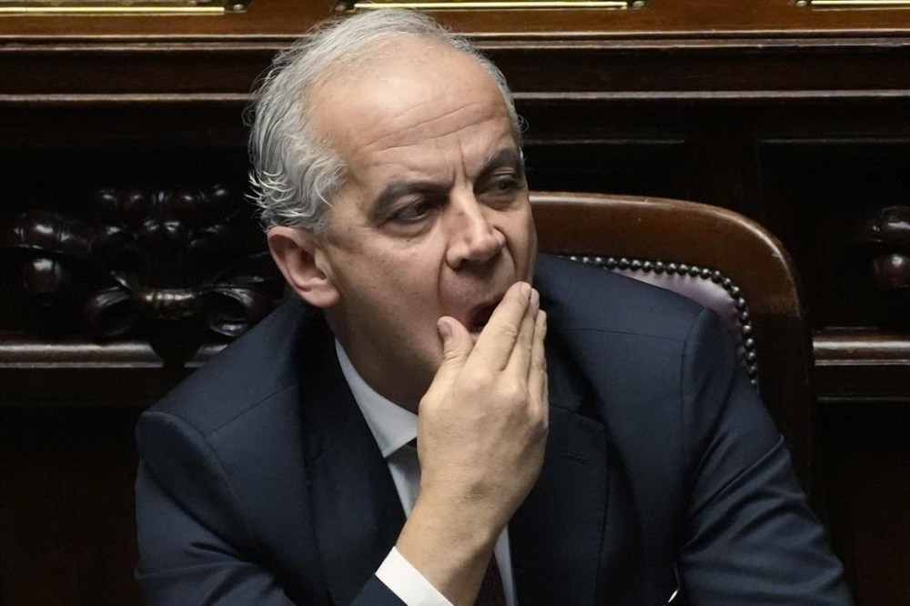FILE - Italy's Interior Minister Matteo Piantedosi attends a session of the lower Chamber, in Rome, on March 7, 2023. Soccer players in Italy will be banned from wearing No. 88 on their shirts as part of an initiative combatting antisemitism announced Tuesday June 27, 2023. Piantedosi said the moves are “an adequate and efficient response to intolerable prejudice that too often arises in our stadiums.” (AP Photo/Gregorio Borgia, File)
