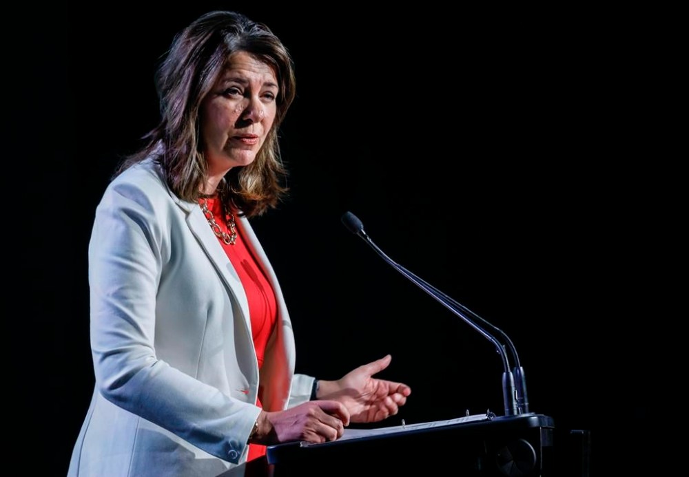 Alberta Premier Danielle Smith speaks to delegates at the Global Energy Show in Calgary on Tuesday, June 13, 2023. The Alberta NDP is accusing Smith of concealed the latest data on opioid-related deaths until after last month's provincial election. THE CANADIAN PRESS/Jeff McIntosh