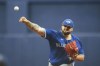 Toronto Blue Jays starting pitcher Alek Manoah throws in the first inning of a spring training baseball game against the Tampa Bay Rays in St. Petersburg, Fla., Sunday, March 19, 2023. (AP Photo/Gerald Herbert)